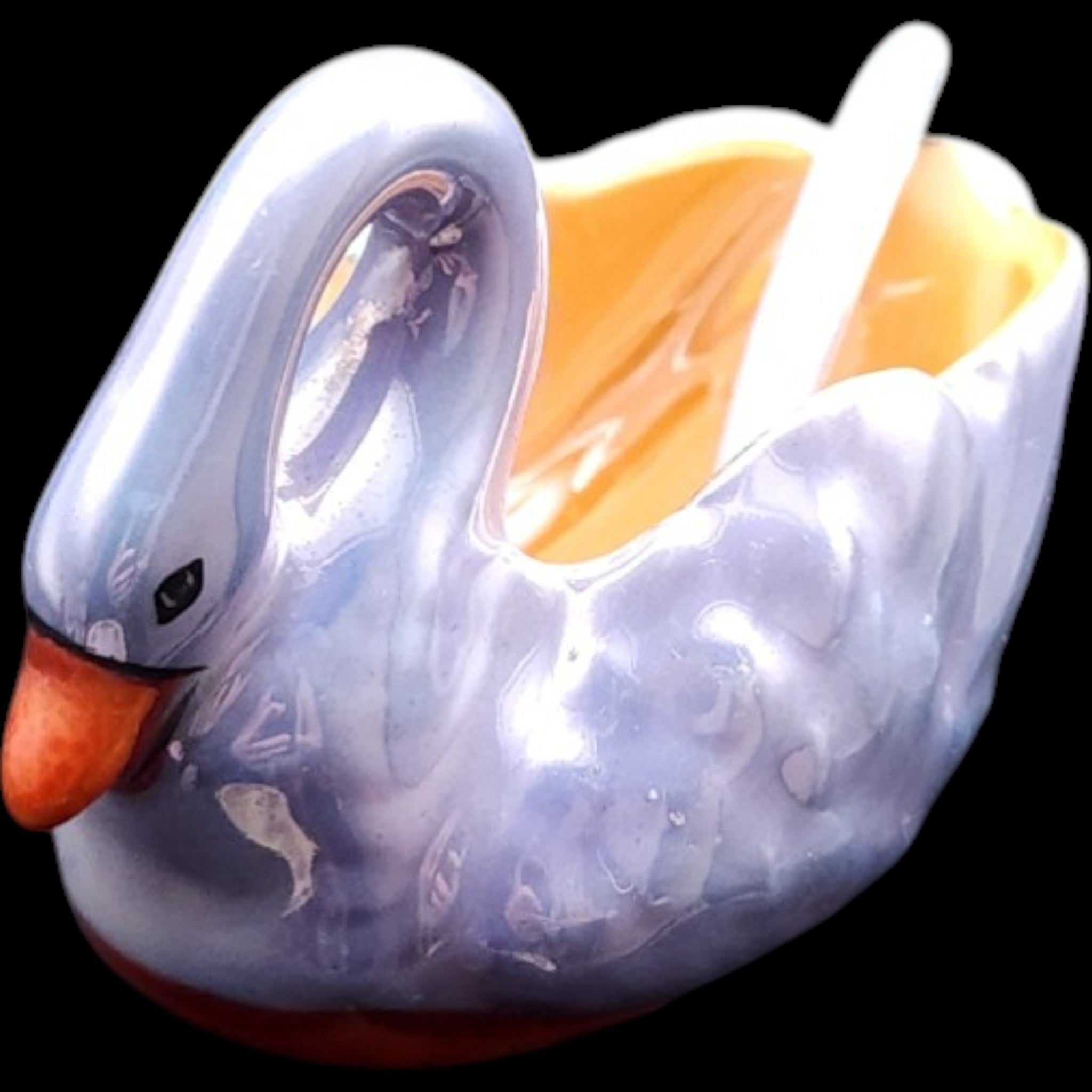 Vintage Noritake Lusterware Swan Open Salt Cellar Dish with Spoon