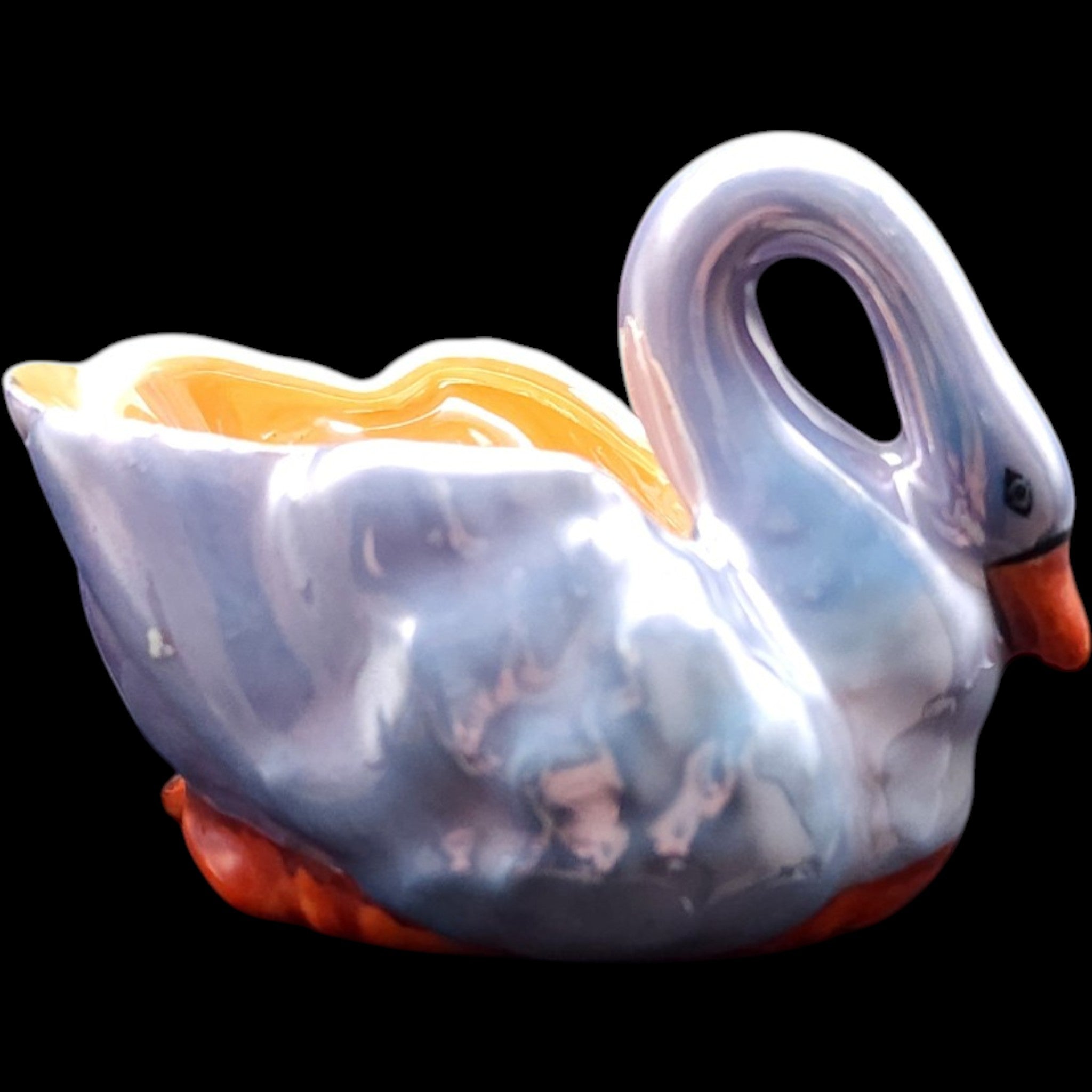 Vintage Noritake Lusterware Swan Open Salt Cellar Dish with Spoon