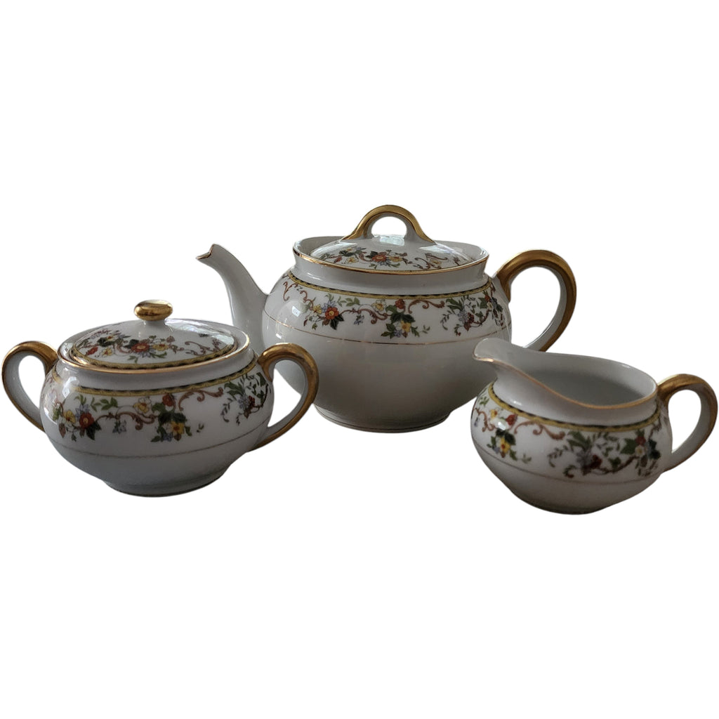 Vintage Noritake Porcelain Teapot, Creamer & Sugar Set 3 Pieces