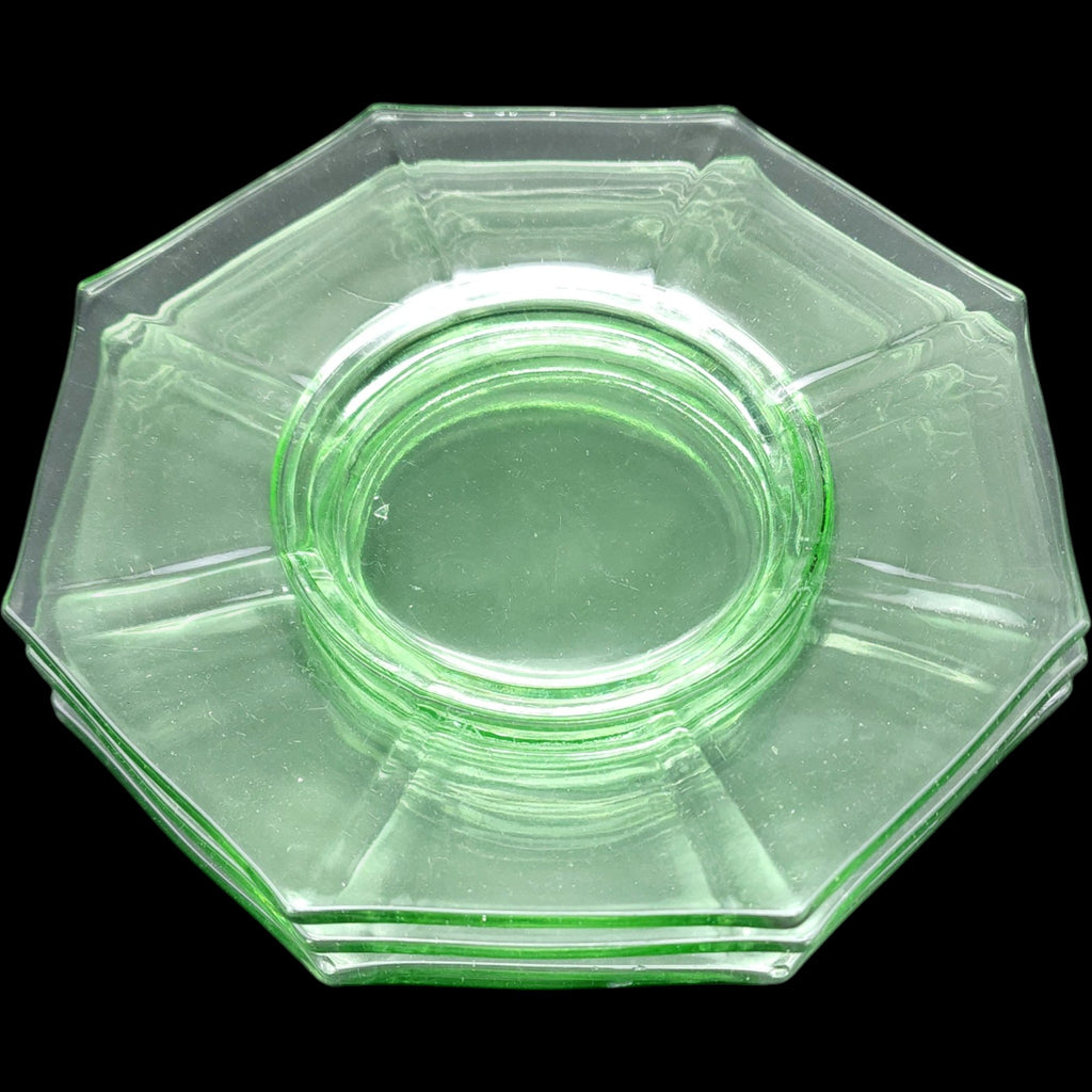 8" Vintage Octagonal Green Uranium Glass Salad Plates Set of 4