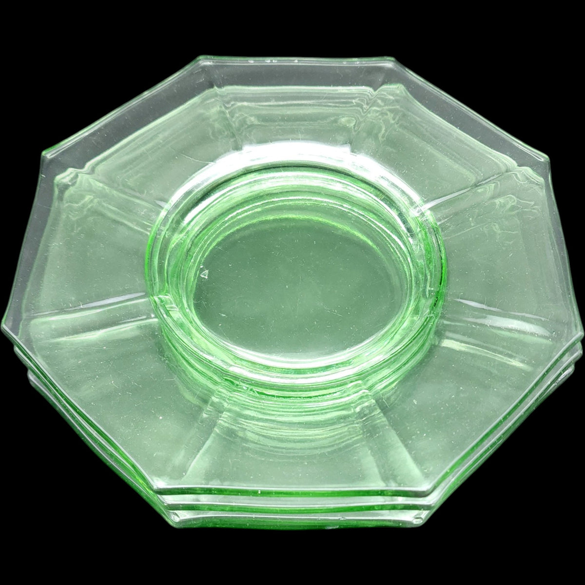 8" Vintage Octagonal Green Uranium Glass Salad Plates Set of 4