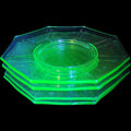 8" Vintage Octagonal Green Uranium Glass Salad Plates Set of 4