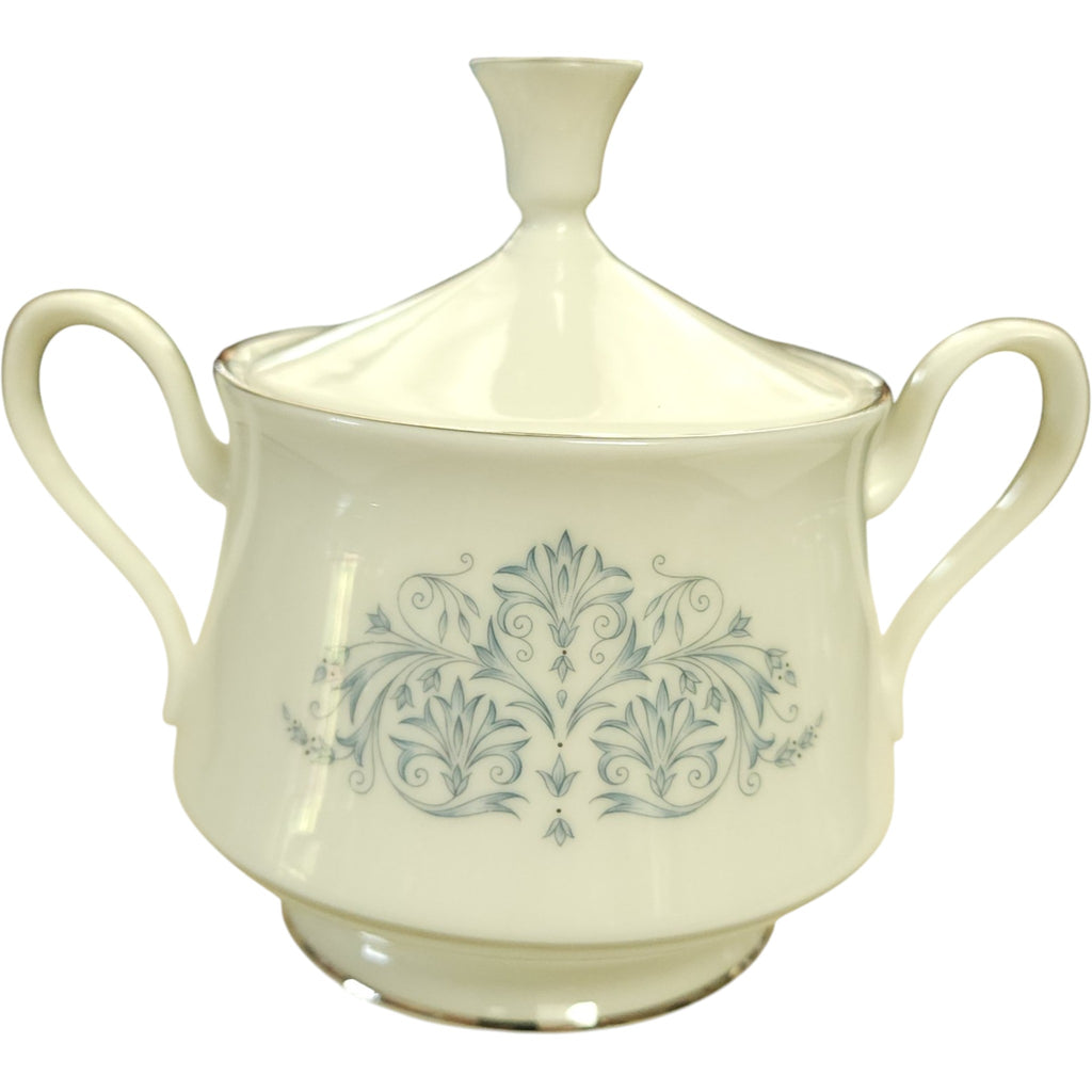 Vintage Oxford Bone China White & Blue Floral Sugar Bowl & Lid