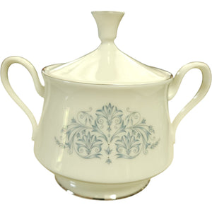 Vintage Oxford Bone China White & Blue Floral Sugar Bowl & Lid