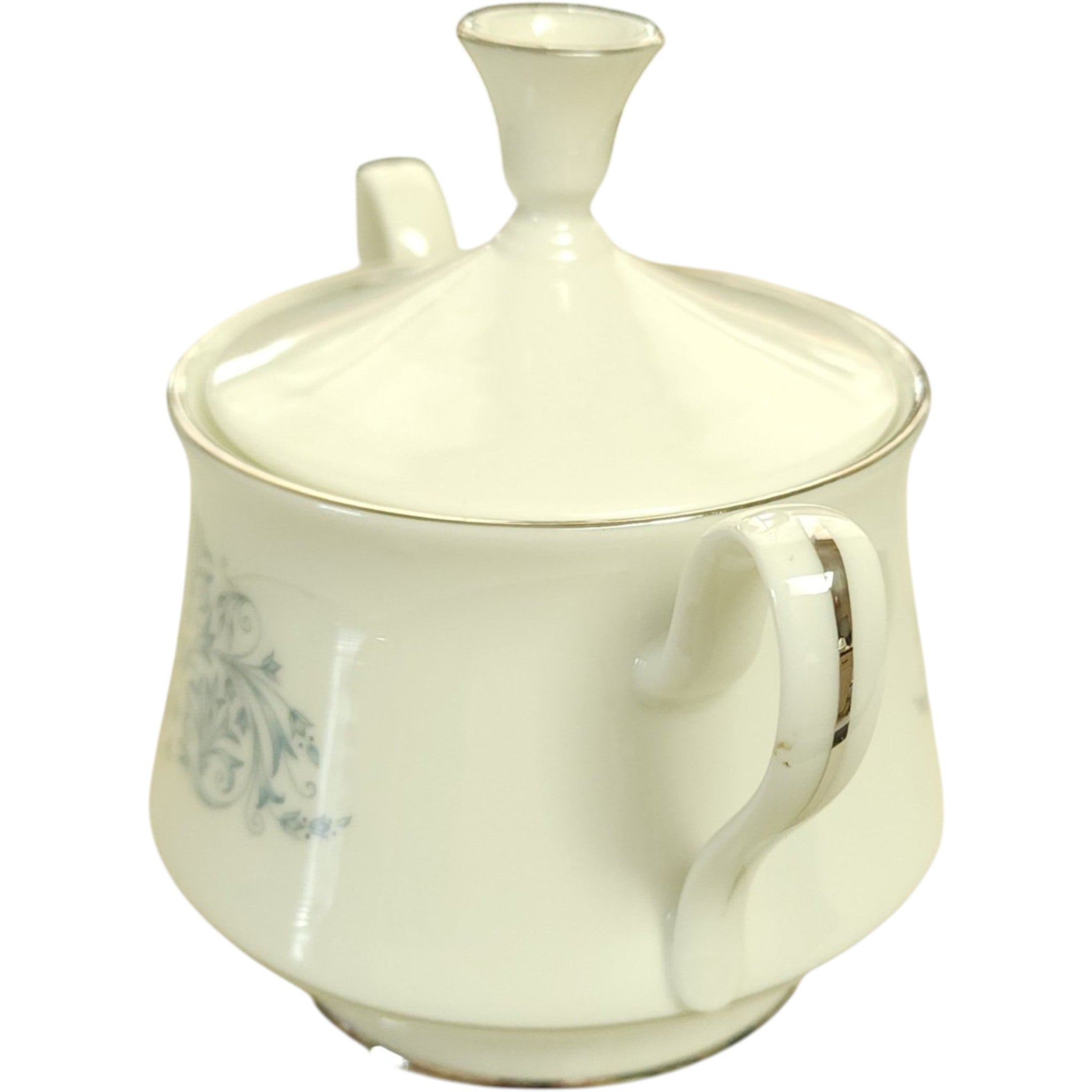 Vintage Oxford Bone China White & Blue Floral Sugar Bowl & Lid