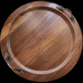 14" Vintage Ozark Walnutware Solid Walnut Round Serving Tray with Brass Handles