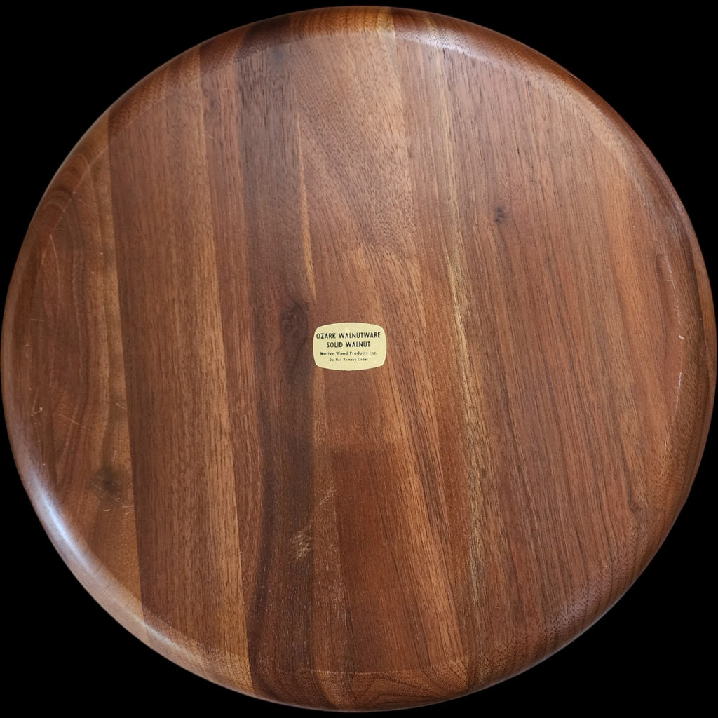 14" Vintage Ozark Walnutware Solid Walnut Round Serving Tray with Brass Handles