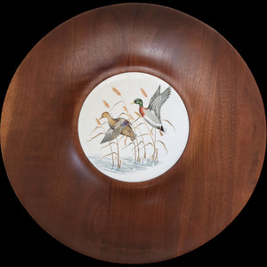 14" Vintage Ozark Walnutware Solid Walnut Tray with Mallard Duck Ceramic Tile