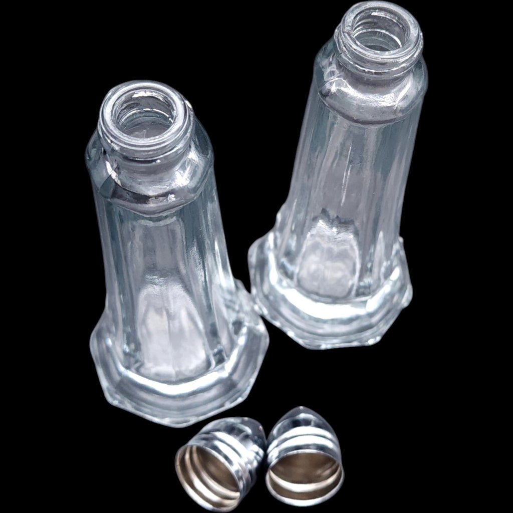 Vintage Paneled Clear Glass Salt and Pepper Shakers Set