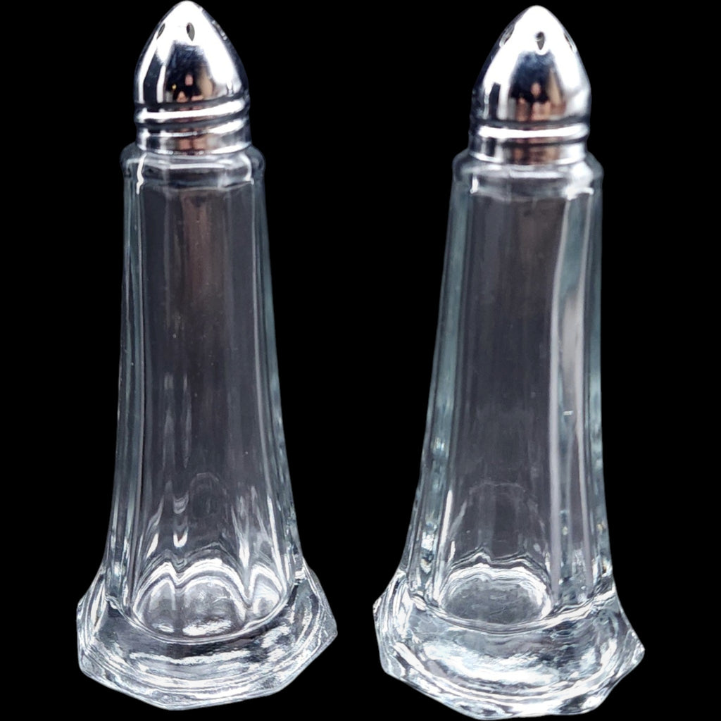 Vintage Paneled Clear Glass Salt and Pepper Shakers Set