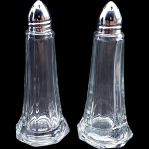 Vintage Paneled Clear Glass Salt and Pepper Shakers Set