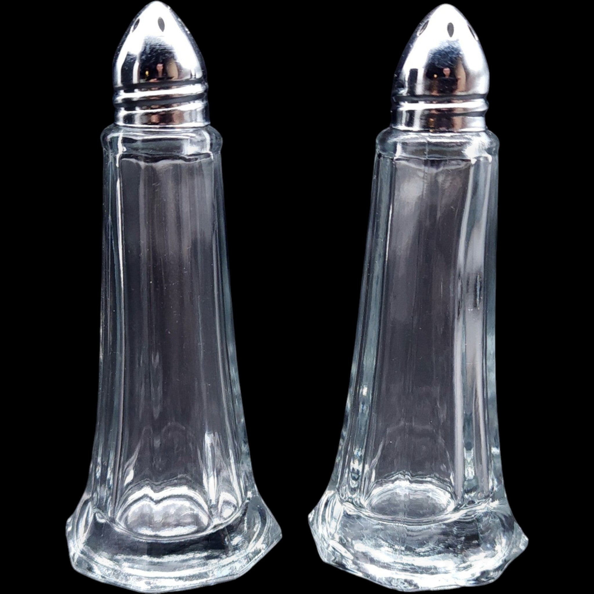 Vintage Paneled Clear Glass Salt and Pepper Shakers Set