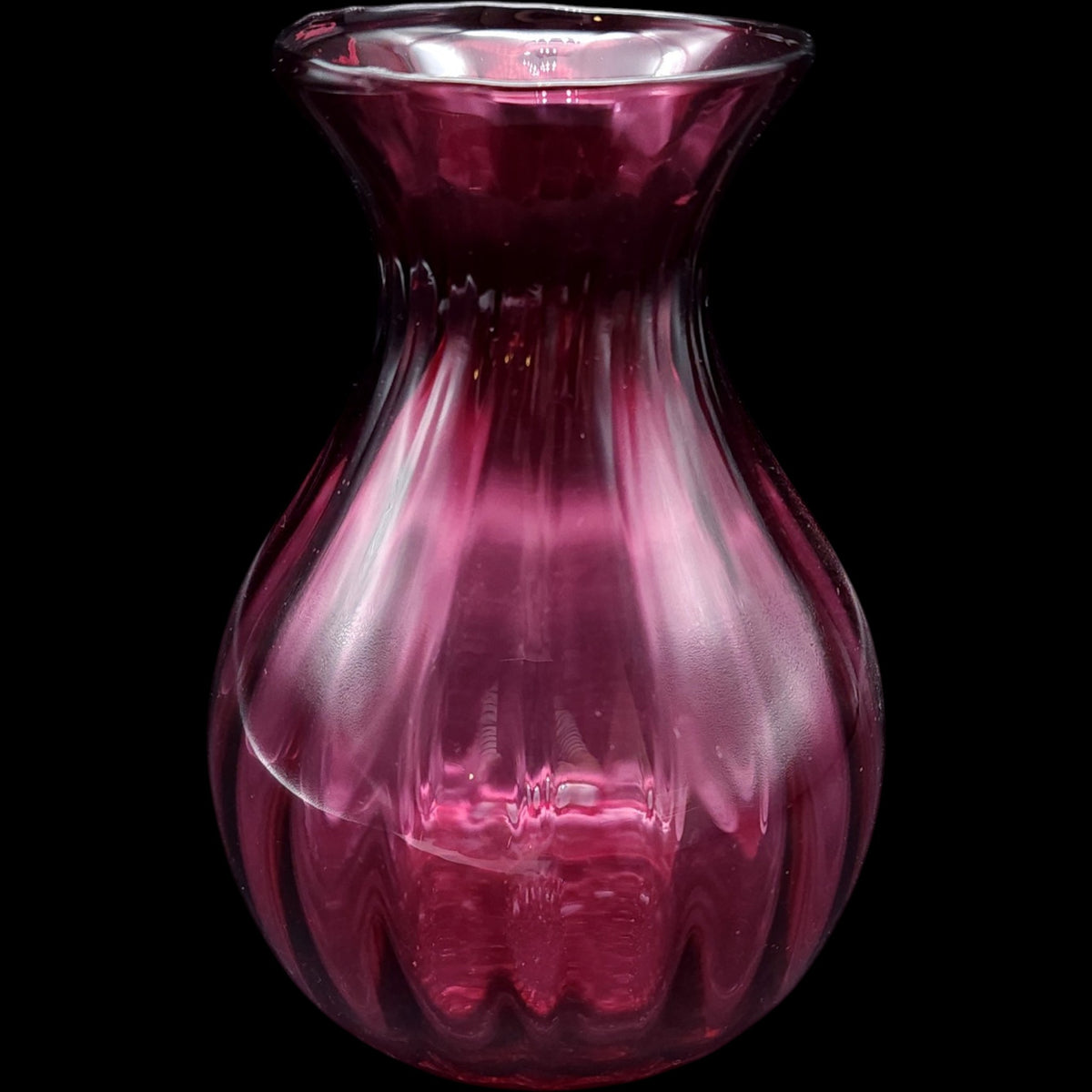 Vintage Pilgrim Glass Cranberry Glass 6 Optic Ribbed Flared Vase