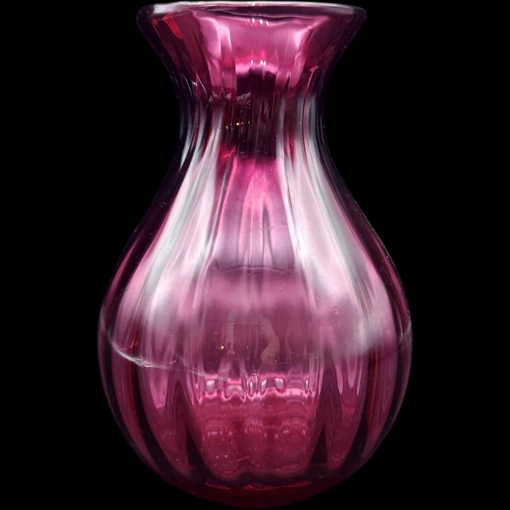 Vintage Pilgrim Glass Cranberry Glass 6 Optic Ribbed Flared Vase
