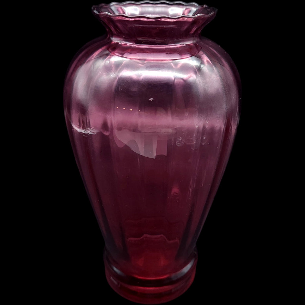 7" Vintage Pilgrim Glass Cranberry Red Fluted Glass Vase with Scalloped Rim
