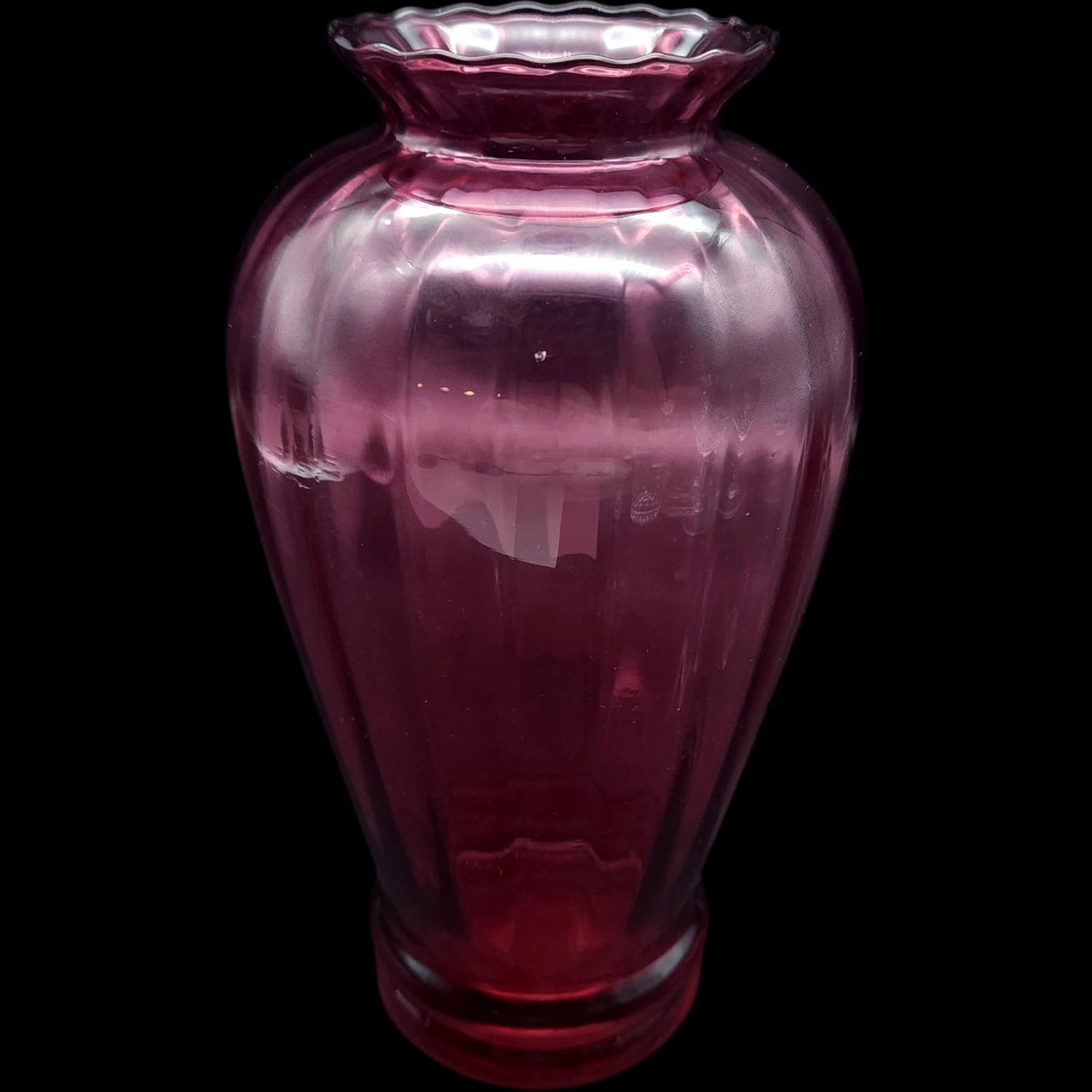 7" Vintage Pilgrim Glass Cranberry Red Fluted Glass Vase with Scalloped Rim