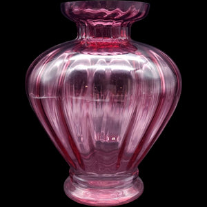Vintage Pilgrim Glass Cranberry Ribbed Bulbous Flower Vase 6.5 Inch
