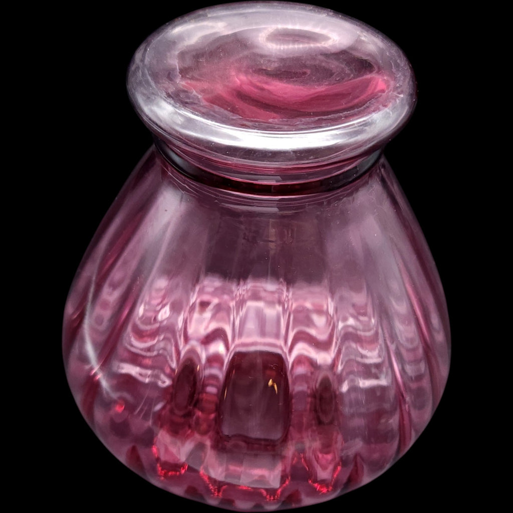 Vintage Pilgrim Glass Cranberry Ribbed Bulbous Flower Vase 6.5 Inch