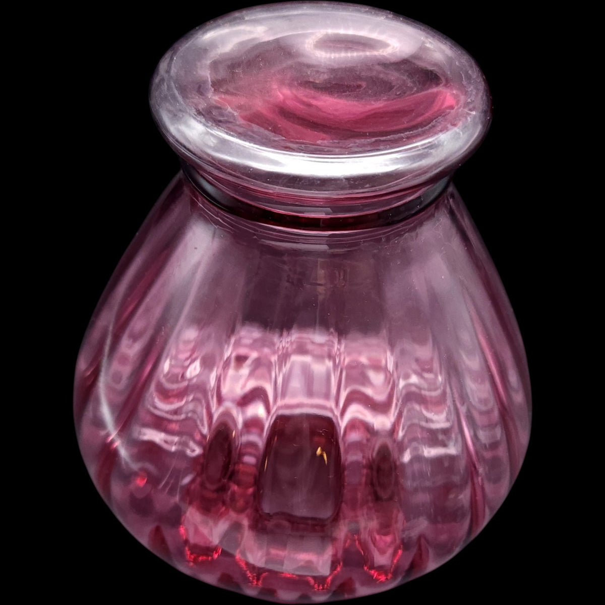Vintage Pilgrim Glass Cranberry Ribbed Bulbous Flower Vase 6.5 Inch