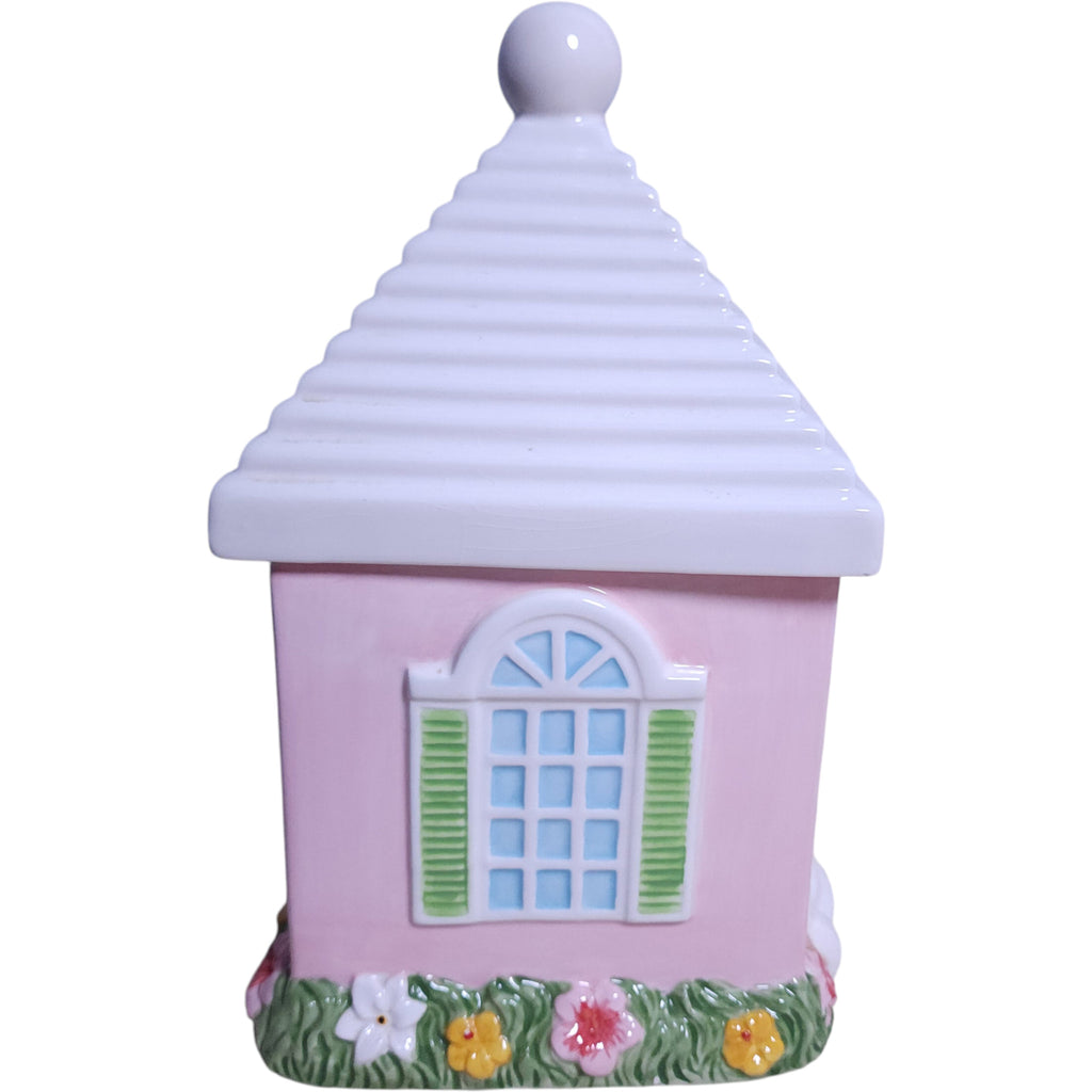 Vintage Pink Cottage Ceramic Lidded Biscuit Jar