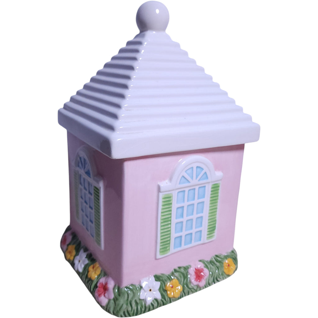 Vintage Pink Cottage Ceramic Lidded Biscuit Jar