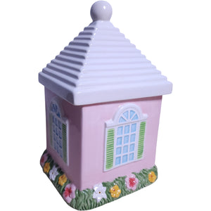 Vintage Pink Cottage Ceramic Lidded Biscuit Jar
