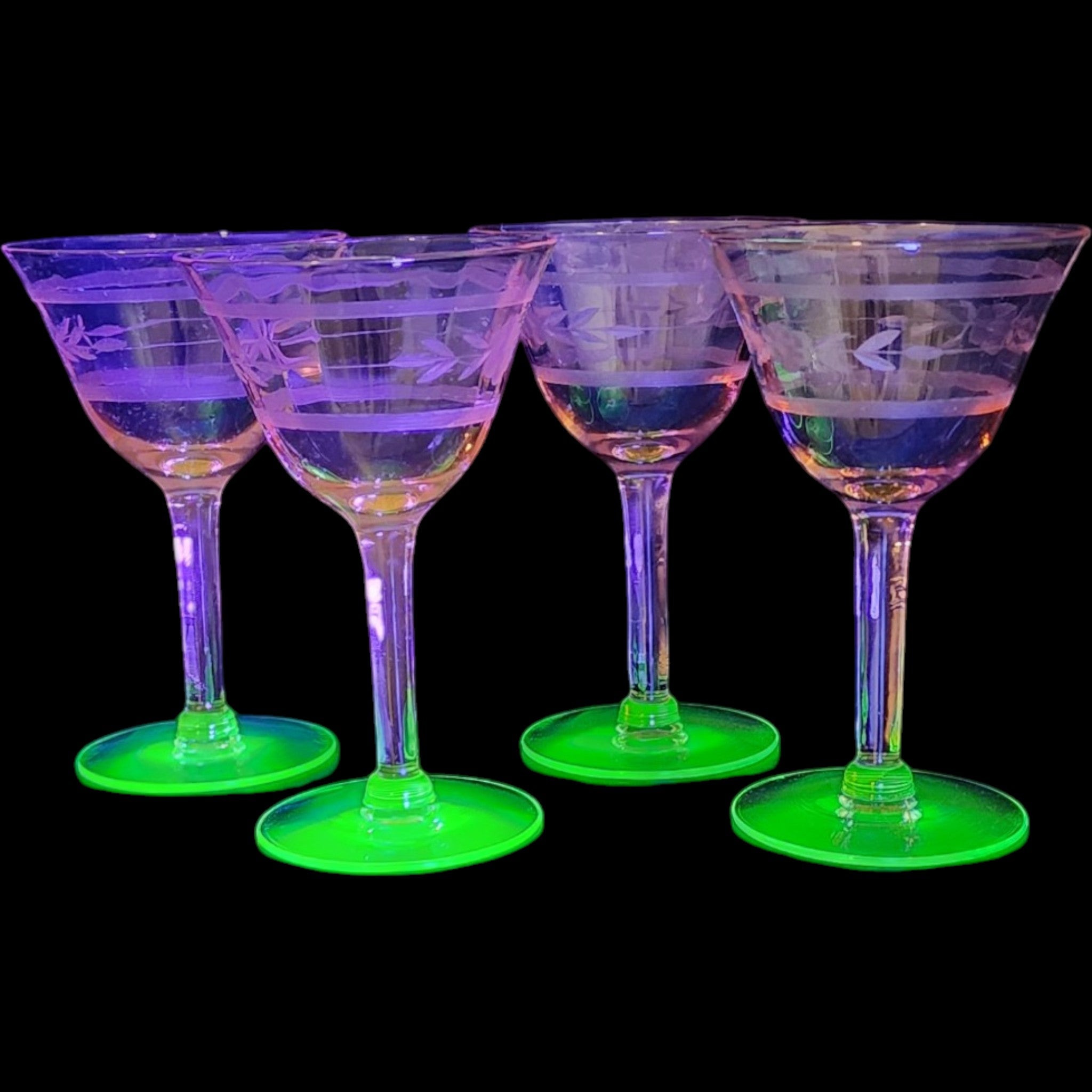 Vintage Pink Depression Glass Cocktail Wine Glasses Uranium Base Set of 4