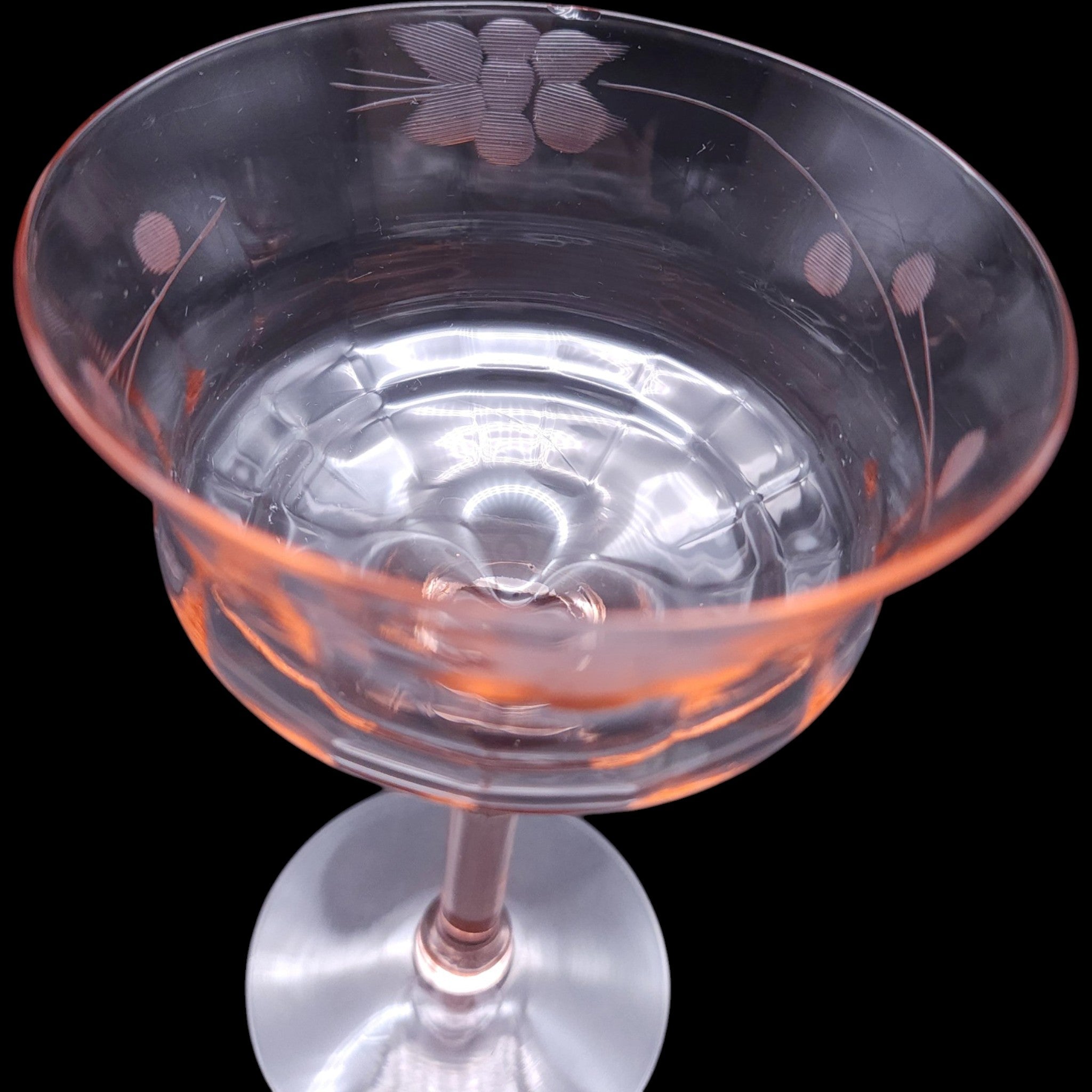 Vintage Pink Depression Glass Etched Coupe Champagne Glasses Set of 4 AS-IS