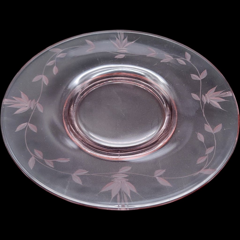 Vintage Pink Depression Glass Etched Floral Luncheon Plate 8 Inch