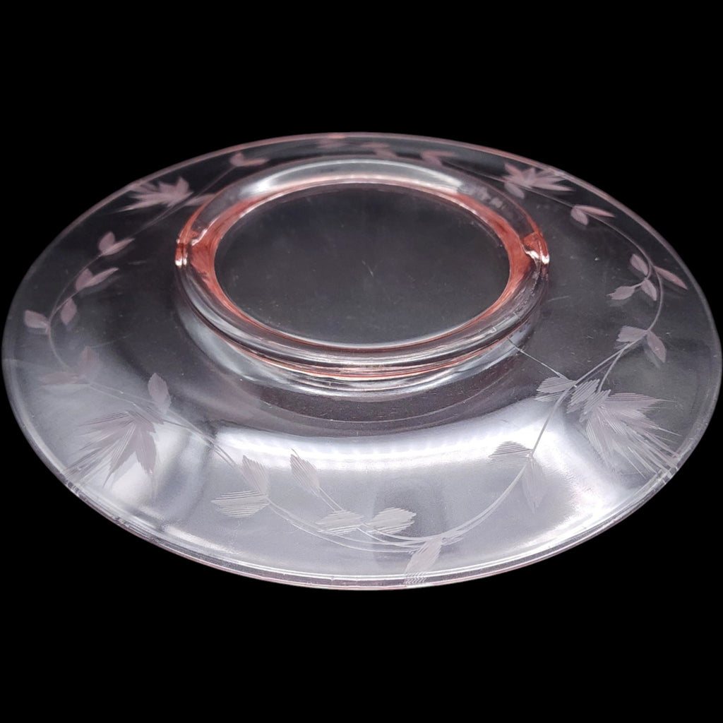 Vintage Pink Depression Glass Etched Floral Luncheon Plate 8 Inch