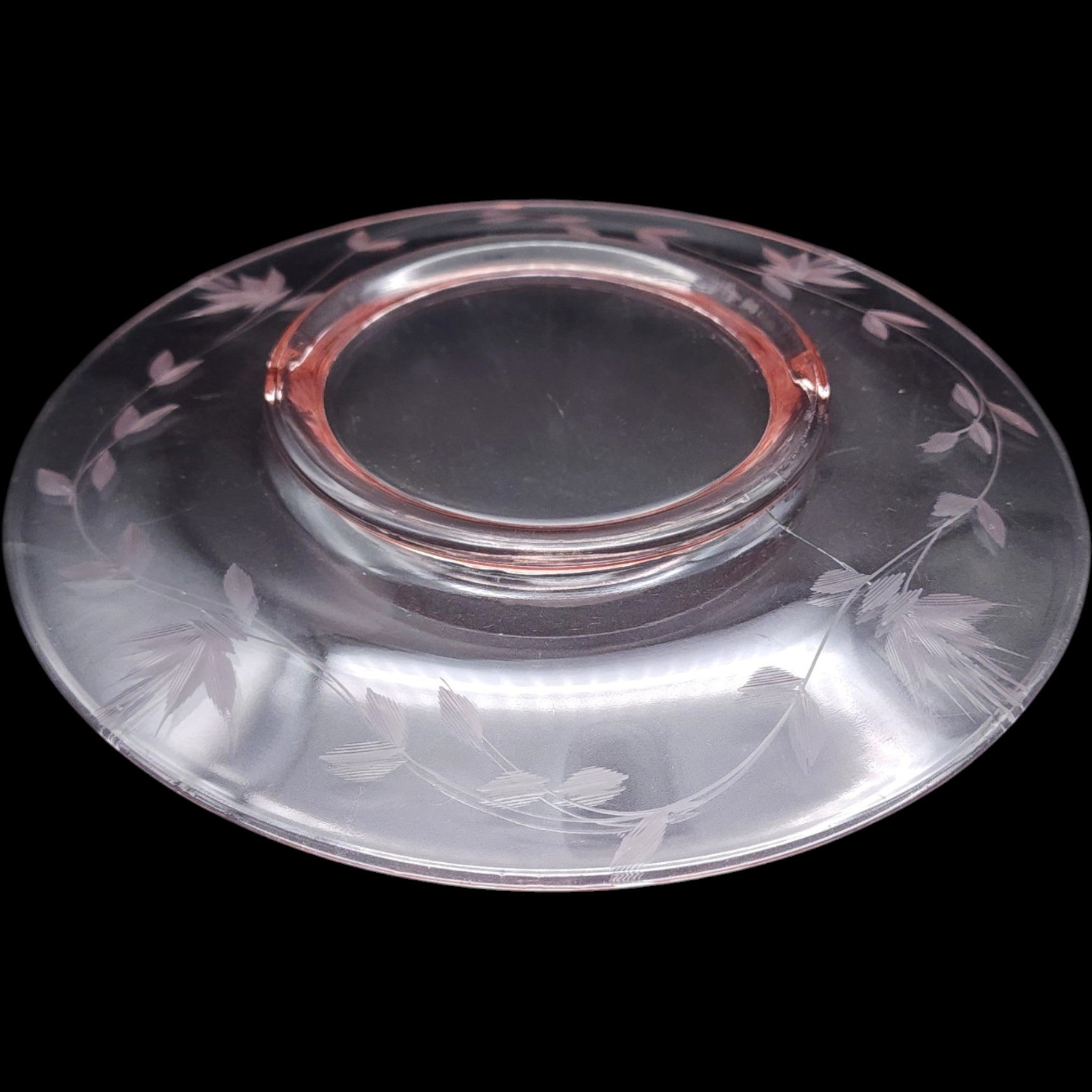 Vintage Pink Depression Glass Etched Floral Luncheon Plate 8 Inch