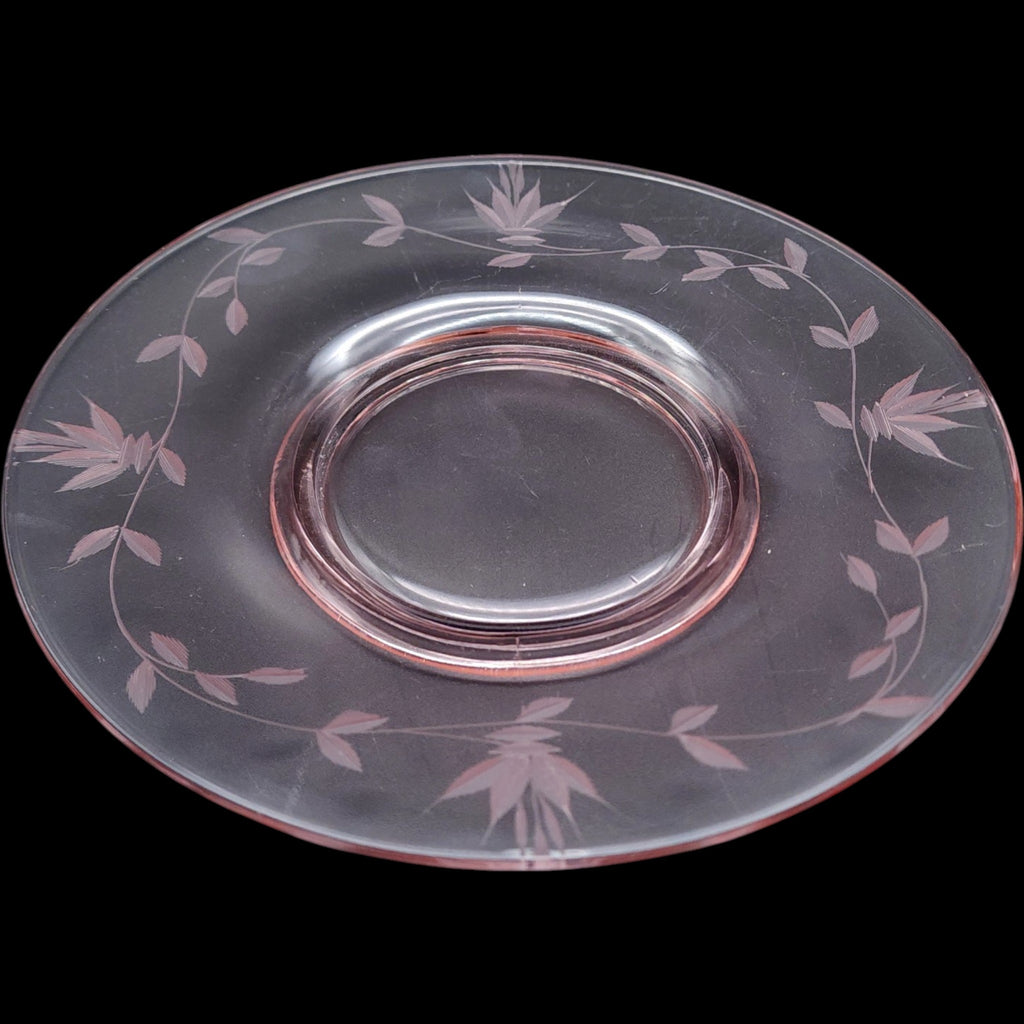 Vintage Pink Depression Glass Etched Floral Luncheon Plate 8 Inch