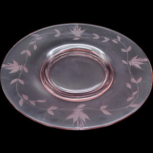 Vintage Pink Depression Glass Etched Floral Luncheon Plate 8 Inch