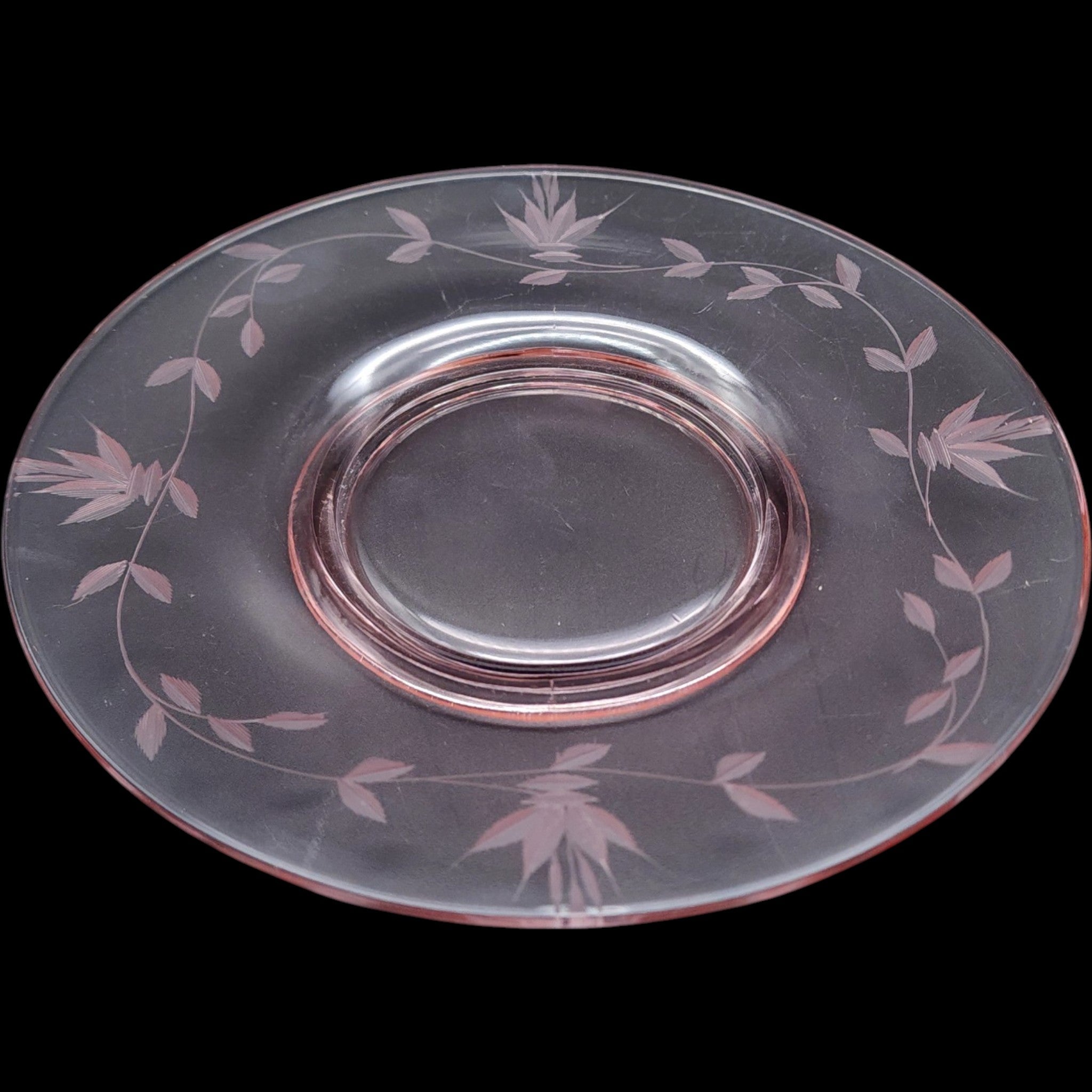 Vintage Pink Depression Glass Etched Floral Luncheon Plate 8 Inch