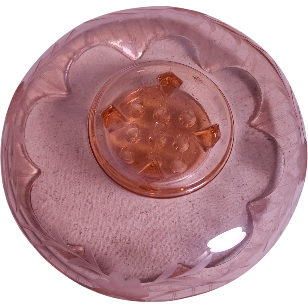 Vintage Pink Depression Glass Flower Frog and Console Bowl Set