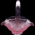 Vintage Pink Depression Pressed Glass Basket Cut Diamond Fan Dish