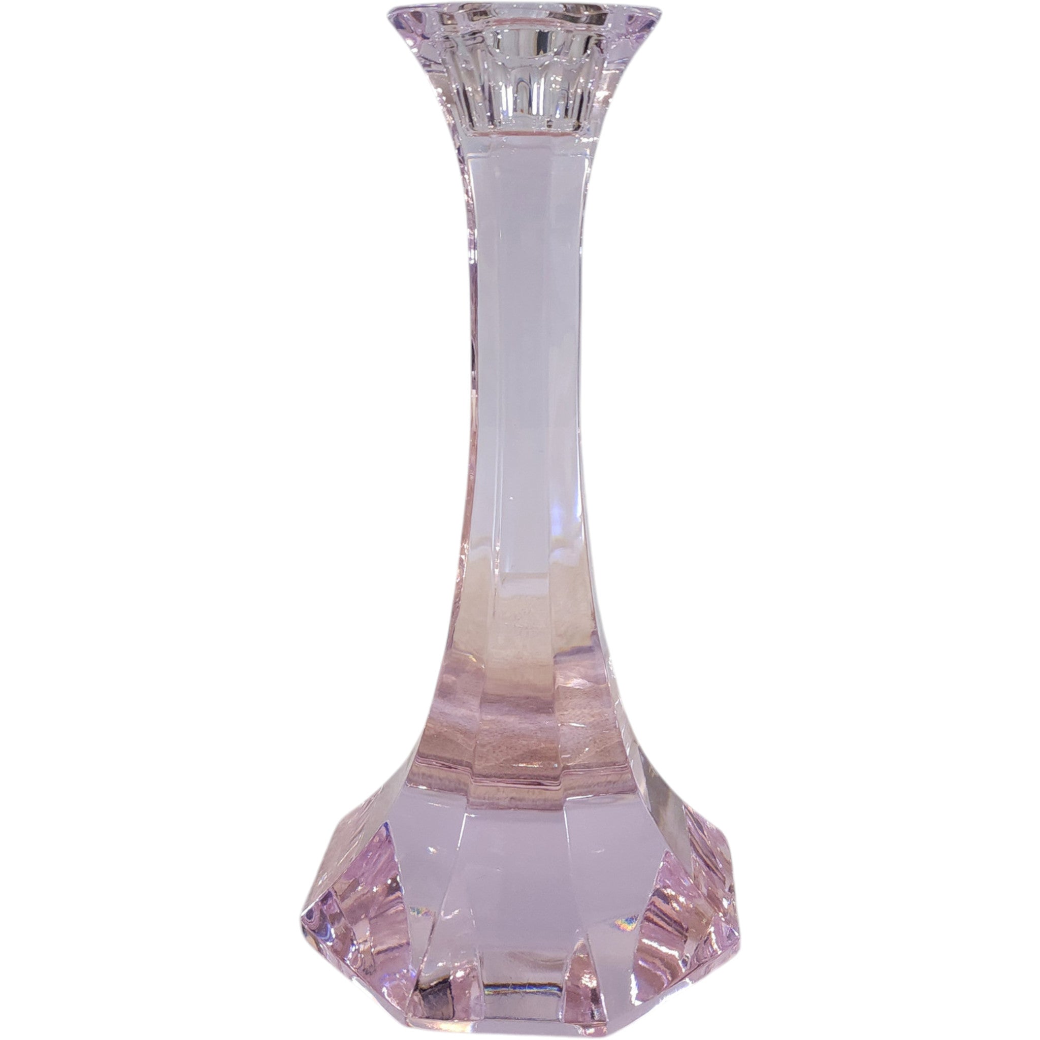 Vintage Pink Elegant Glass Paneled Candlestick Holder