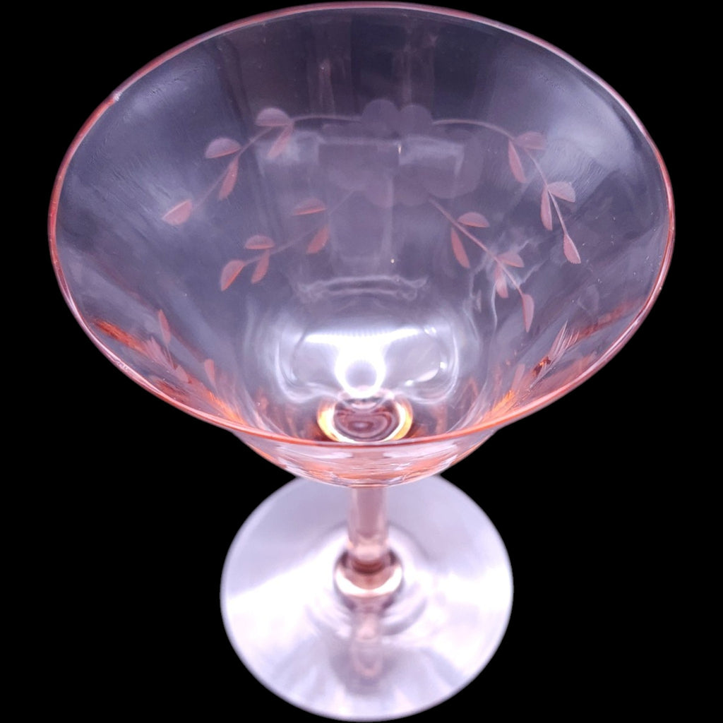 Vintage Pink Etched Cocktail Glass