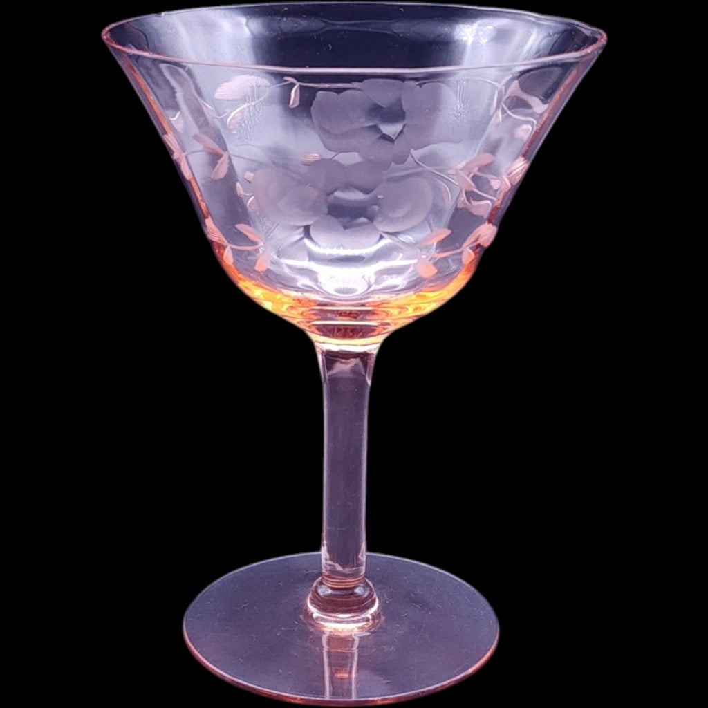 Vintage Pink Etched Cocktail Glass