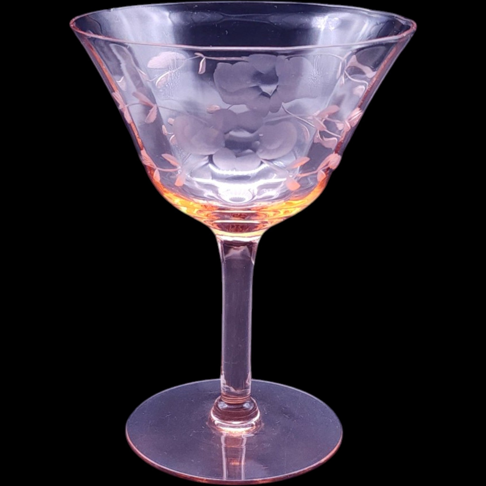 Vintage Pink Etched Cocktail Glass