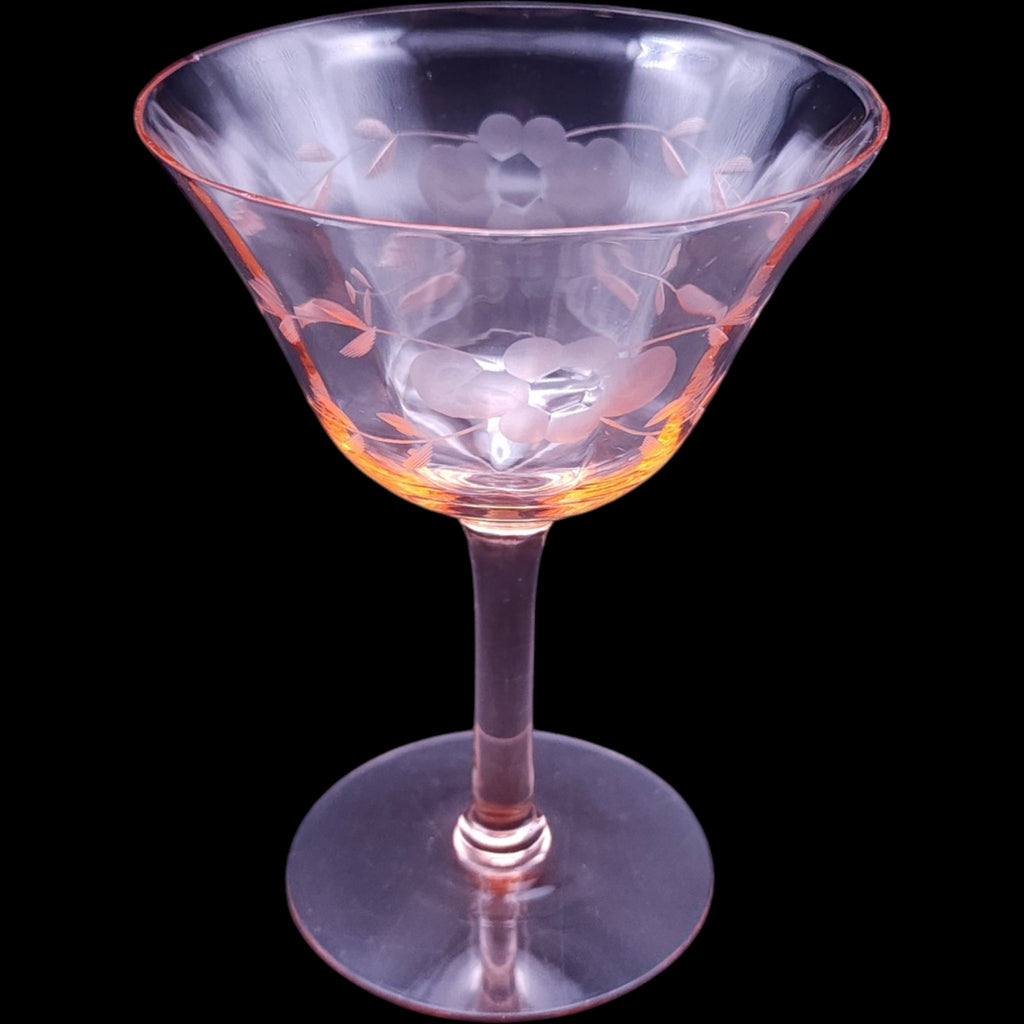 Vintage Pink Etched Cocktail Glass