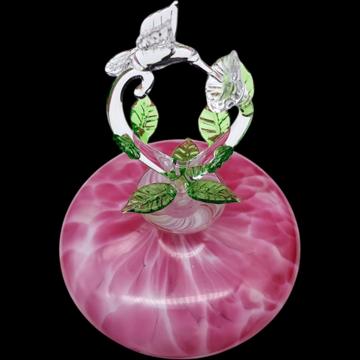 Vintage Pink Slag Art Glass Perfume Bottle with Hummingbird Stopper