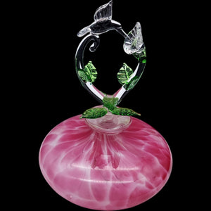 Vintage Pink Slag Art Glass Perfume Bottle with Hummingbird Stopper