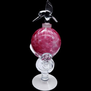 Vintage Pink Swirl Art Glass Pedestal Perfume Bottle with Hummingbird Stopper