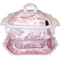 Vintage Pink Transferware Mini Soup Tureen with Underplate and Lid Japan