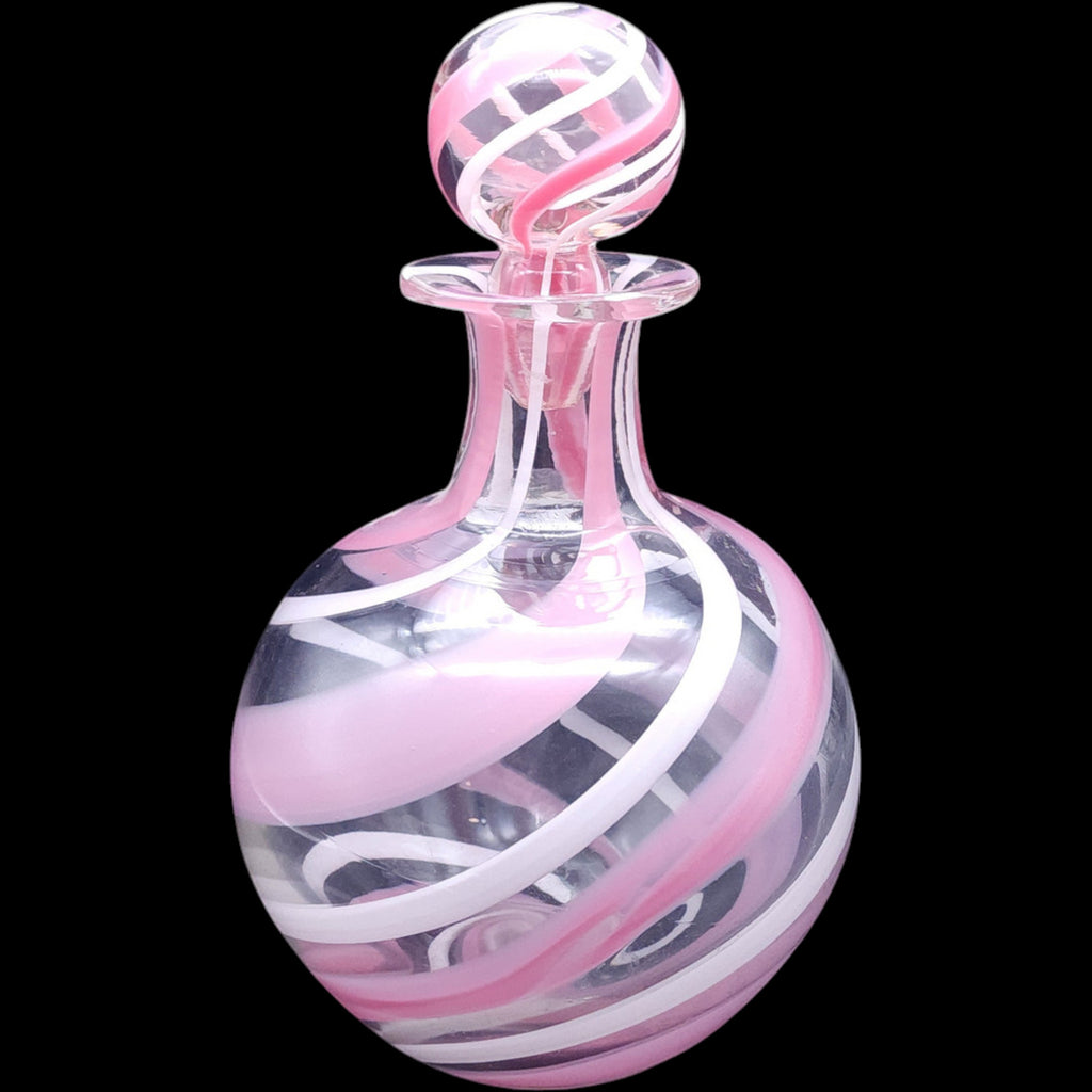 Vintage Pink and White Swirl Art Glass Decanter Bottle with Stopper