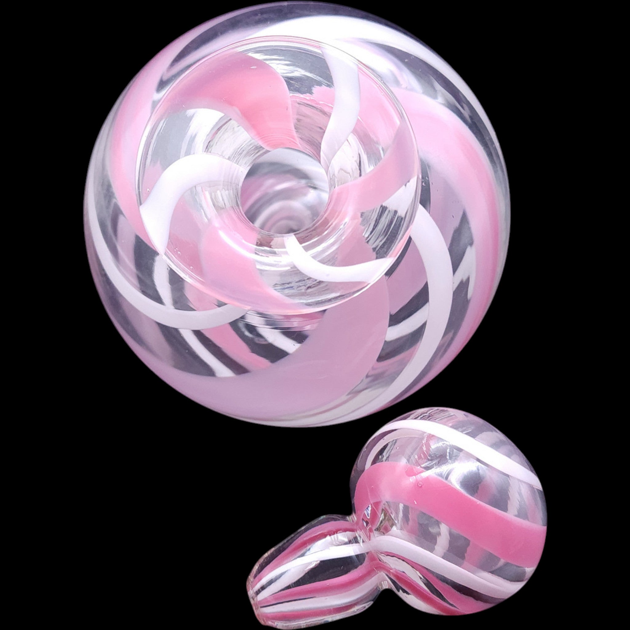 Vintage Pink and White Swirl Art Glass Decanter Bottle with Stopper