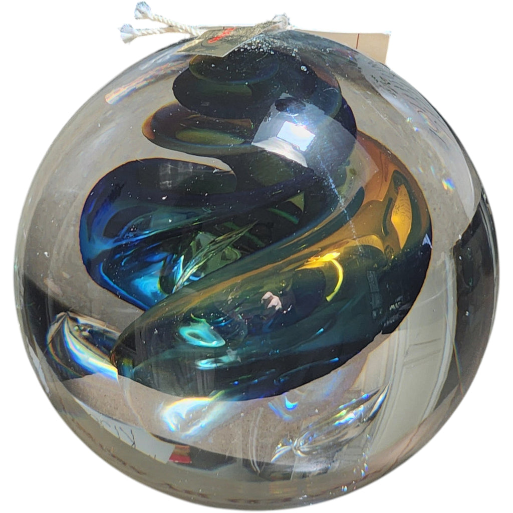 Polish Art Glass Paperweight Signed Handblown Crystal Orb