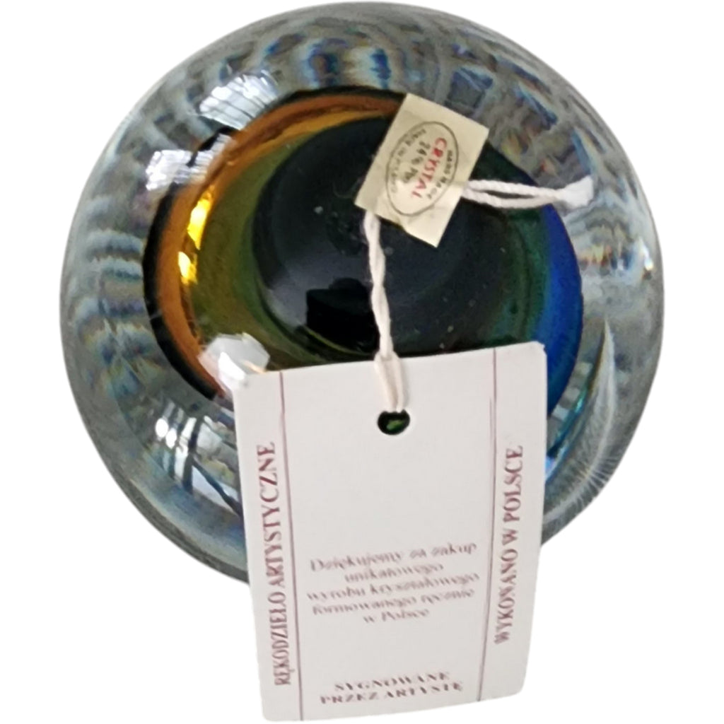 Polish Art Glass Paperweight Signed Handblown Crystal Orb