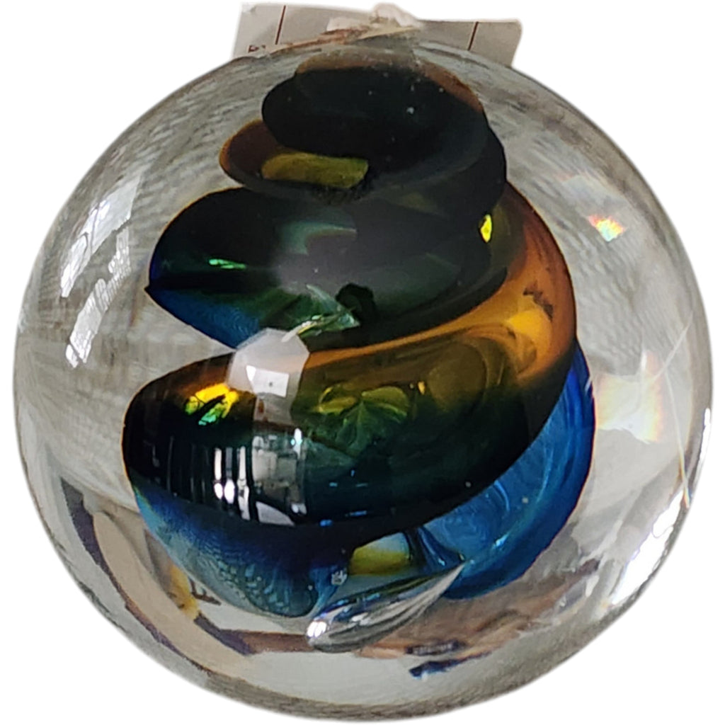 Polish Art Glass Paperweight Signed Handblown Crystal Orb